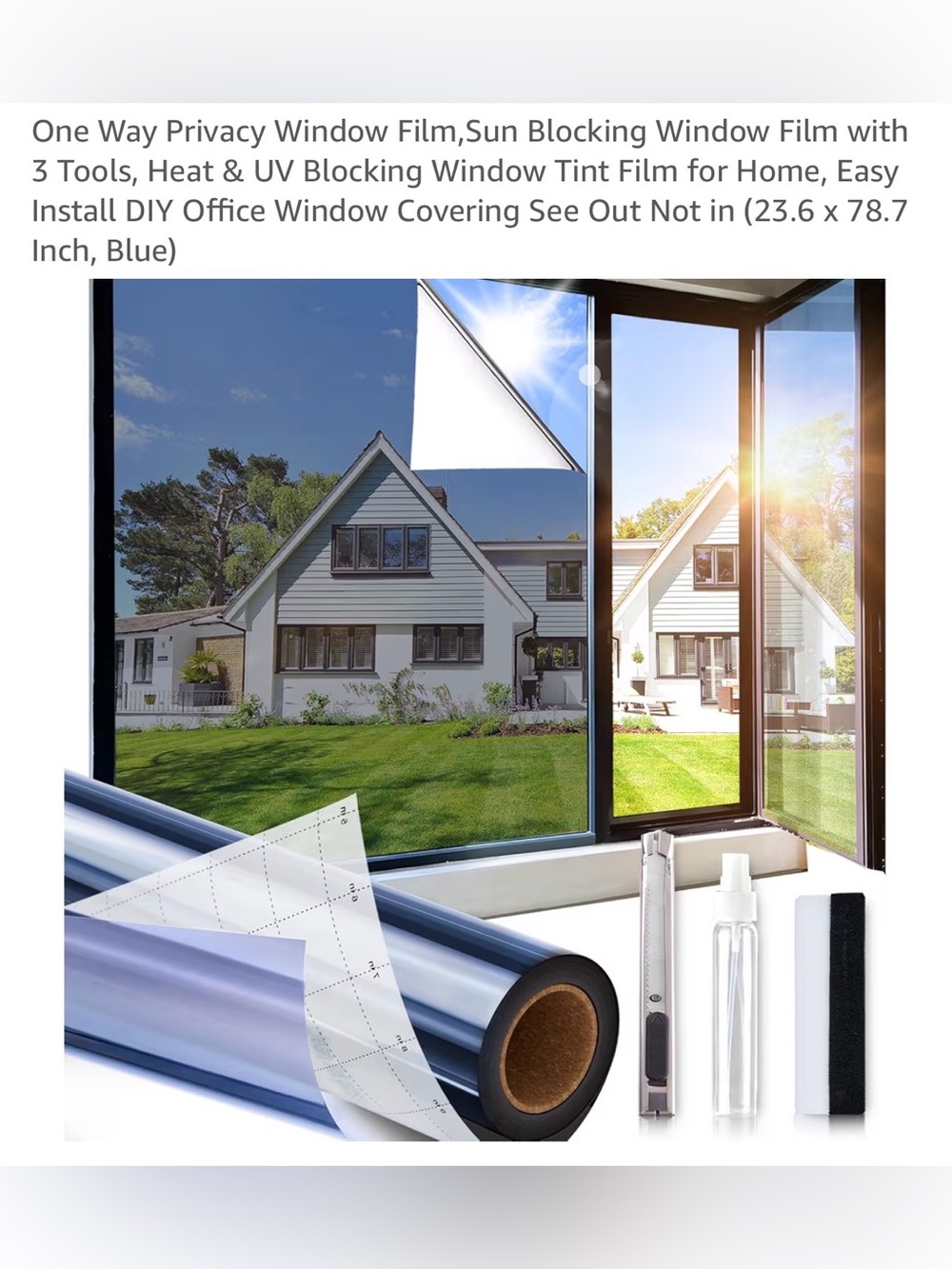 One Way Privacy Window Film - Blue Sun Blocking Tint with Installation Kit NWT
